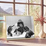 YFET Cool Gorilla Smoking A Cigar in The Bathtub, Interesting Wall Art, Retro Style Gorilla Taking A Bath Wall Decoration Poster Family Bar Restaurant Garage Cafe Art Sign Gift Metal Gold 12x16in