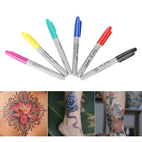 TOPINCN 6 Teile/satz Tattoo Filzstift, Tattoo Kennzeichnung Scribe Pen Chirurgische Haut Marker Stift Scribe Werkzeug für Make-Up Persönliche Zubehör MEHRWEG VERPACKUNG