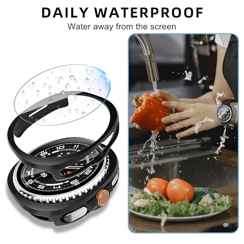 TSOGIA 2 Pack Case with Screen Protector for Samsung Galaxy Watch 8 Classic 46mm, Screen Protector Case, Hard PC Bumper + HD Anti-Fog Tempered Glass Protective Film, Overall Protective Cover, Black - image 5