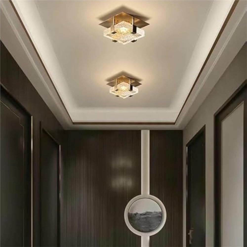 Applique da Parete Quadrata, Lampada da soffitto Moderna con Paralume in Vetro per corridoio, Bagno e Ingresso (Luce Bianca 6000k)