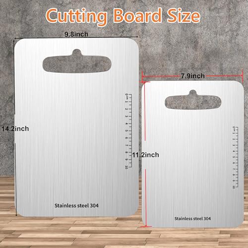 2 tablas de cortar de acero inoxidable 18/8, 36 x 25 cm y 29 x 20 cm | Tablas de corte para cocina de acero 304, resistentes y gruesas con escala clara miniatura 7