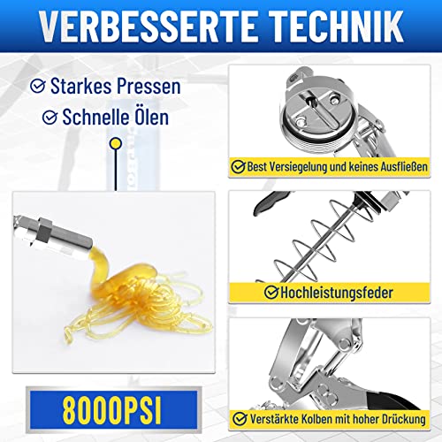 CarBole Einhand Fettpresse 8000PSI,mit Coupler für Fettpresse und 18inch Flexschlauch und 6inch Verlängerungsrohr aus Metall,mit Zwei Düsen,Kompatibel mit 400cc Tintenpatrone,Blau
