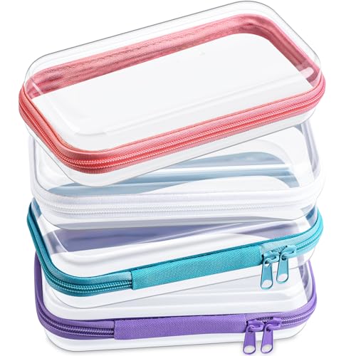 Image of Hoolerry 4 Pcs Hard Clear Zipper Case Makeup Bags Plastic Zipper Pouch Transparent Storage Box Containers for Cosmetics, Snacks, Building Blocks, Puzzles(Clear,7.5 x 3.9 x 2 in,Multicolor)