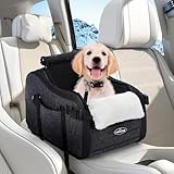 Nobleza Dog Car Seat for Center Console, Detachable Console Pet Seat for Small Puppy Cat Kitten with Safety Protective Hooks, Adjustable Straps Storage Pocket & Safety Leash for Outdoor Travel