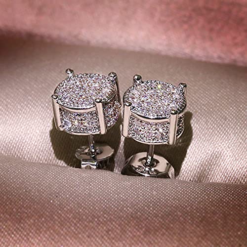 Women Synthetic Diamond Earrings, 18K White Gold Plated Round Square Cubic Zirconia Hypoallergenic Studs Earrings4