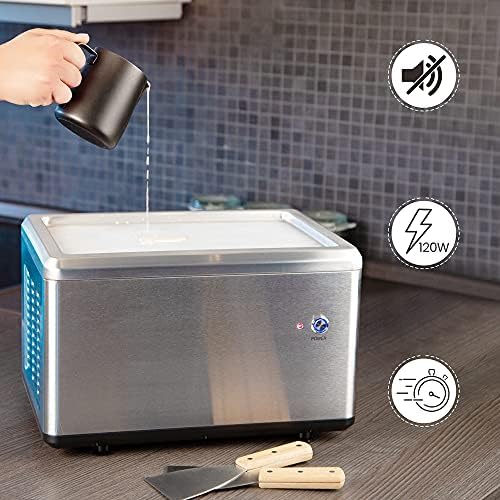Ultratec roll ice cream machine, prepares delicious ice cream for ice cream rolls in just 3 minutes, operation via one button, various types of changes possible, incl. 2 metal spatulas