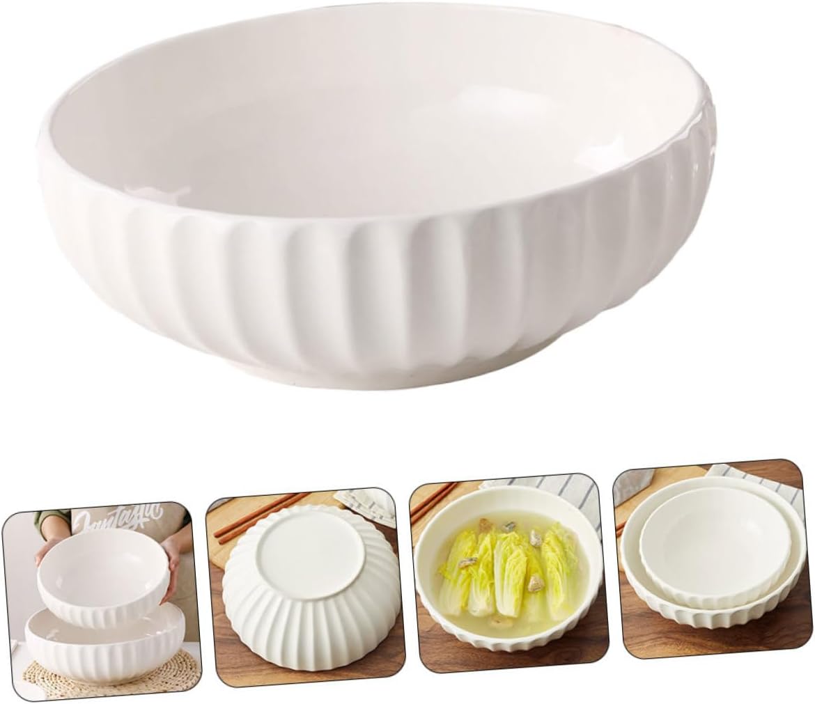 Cabilock 1pc White Ceramic Soup Basin Multifunctional Serving Bowl for Home and Restaurant Use and Easy to Clean for Soups Salads and More