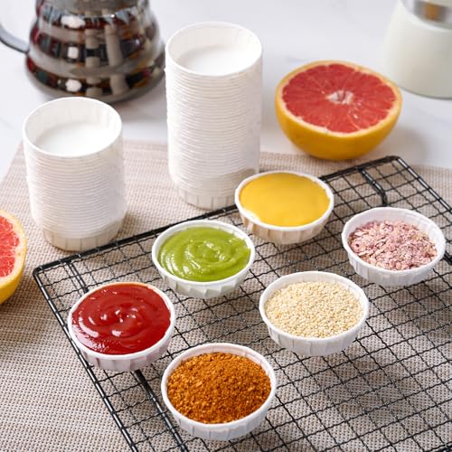 Image of LITOPAK 1 oz 500 Pack Disposable Paper Souffle Cups, Paper Sample Cup