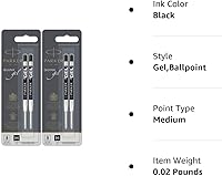 Vista 5 de Parker, recarga de pluma de gel para plumas de punta media, tinta negra, 4 recargas