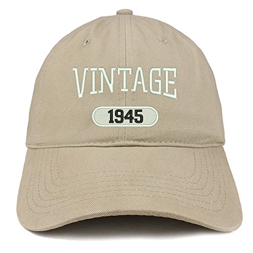 Trendy Apparel Shop Vintage 1945 Embroidered 80th Birthday Relaxed Fitting Cotton Cap - Khaki