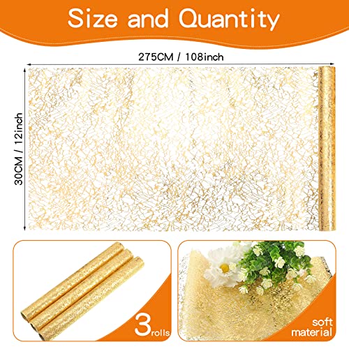 Tatuo 3 Pcs Gold Metallic Glitter Table Runner 108" x 12" Rectangle Polyester Roll for Wedding Centerpieces Birthday Anniversary Home Dining Decor by Tatuo - Image 3