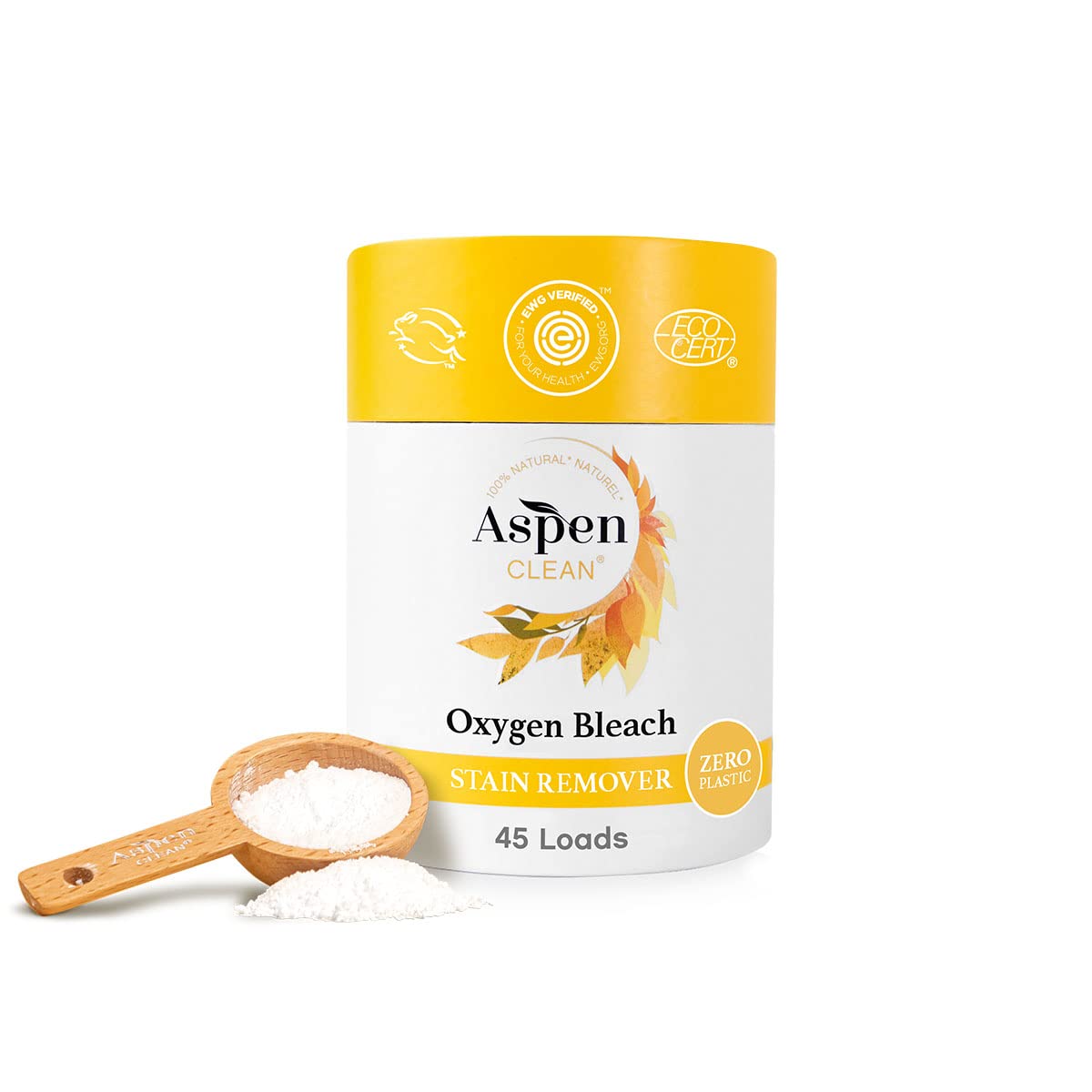 AspenClean Oxygen Whitener & Color Safe Stain Remover | Unscented | Hypoallergenic Bleach Alternative | EWG Verified | Non-Toxic | 45 LoadsEWG Verified