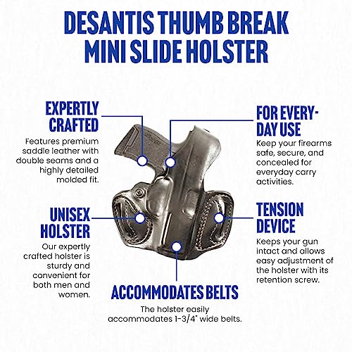 Desantis Thumb Break Mini Slide Holster, Premium Gun Holster, Fits Sig Sauer P365, P365 Xl W/Romeo Zero, P365 Xl, P365 Sas, Adjustable Tension Device, Right-Hand Draw, Black #TOP5