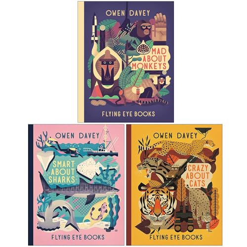 Owen Davey Animal Series 3 Books Collection Set (Mad About Monkeys, Smart About Sharks, Crazy About Cats)
