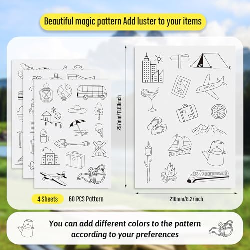 Image of Magibeads 60 Patterns Travel Theme Water Soluble Embroidery Patterns Airplane Landscaping Suitcase Stick and Stitch Transfer Embroidery Paper for Adult Beginners Hand Sewing Starter Kit