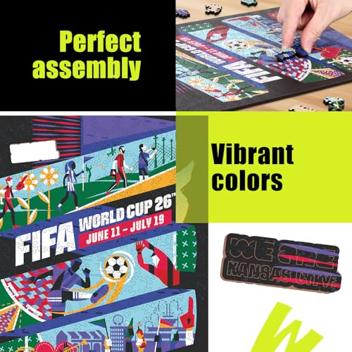 Image of FIFA World Cup 2026 City Puzzle Kansas City Poster - Wooden Puzzle for Adult, 200 Pieces Irregular Shape Puzzle, 5MM Thick, Creative Collectible Gift for Fans, Officially Licensed Product, 9.3x11.8''