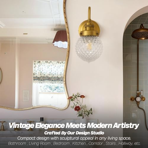 Image of Brass Gold Wall Sconce Clear Glass Bathroom Vanity Light