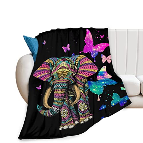 QYEZXA Elephant Throw Blanket Fuzzy Elephant Gifts for Women Men Girls Boys Kids Soft Cozy Fleece Blanket Warm Flannel Throws for Couch Sofa Bed Living Room
