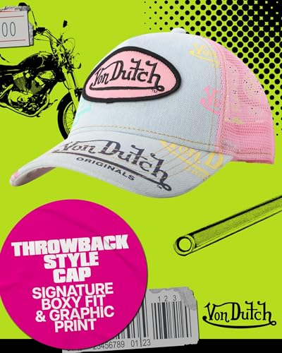 Image of Von Dutch Monogram Trucker Cap - Retro Snapback Cap for Men and Women - Adjustable Snap Fit Panel, Mesh Rear, Curved Bill