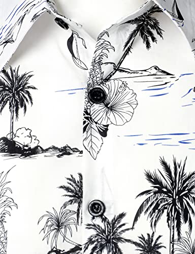 JOGAL Men's Flower Cotton Button Down Short Sleeve Hawaiian Shirt4