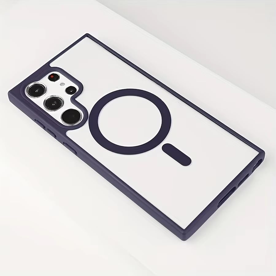 Image of REALCASE Polycarbonate For Samsung Galaxy S25 Ultra Case | Compatible For Magsafe | Magnetic Transparent Back | Military Grade Shockproof Drop Protection Slim Bumper Cover Phone Case (Clear Purple)