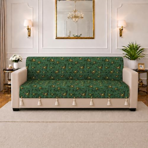 Image of STITCHNEST 'Eden Weaves Collection Series' 3 Seater Sofa Cover - Full Coverage| Elegant Woven Fabric, Decorative Tassels, Washable & Durable for Modern Living