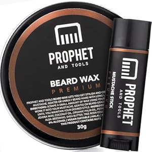 Prophet and Tools Extra Strong Hold Beard & Hair Wax – 24hr Long-Lasting Hold, Shapes & Styles with Ease, Washes Out Easily – Includes Moustache Styling Stick
