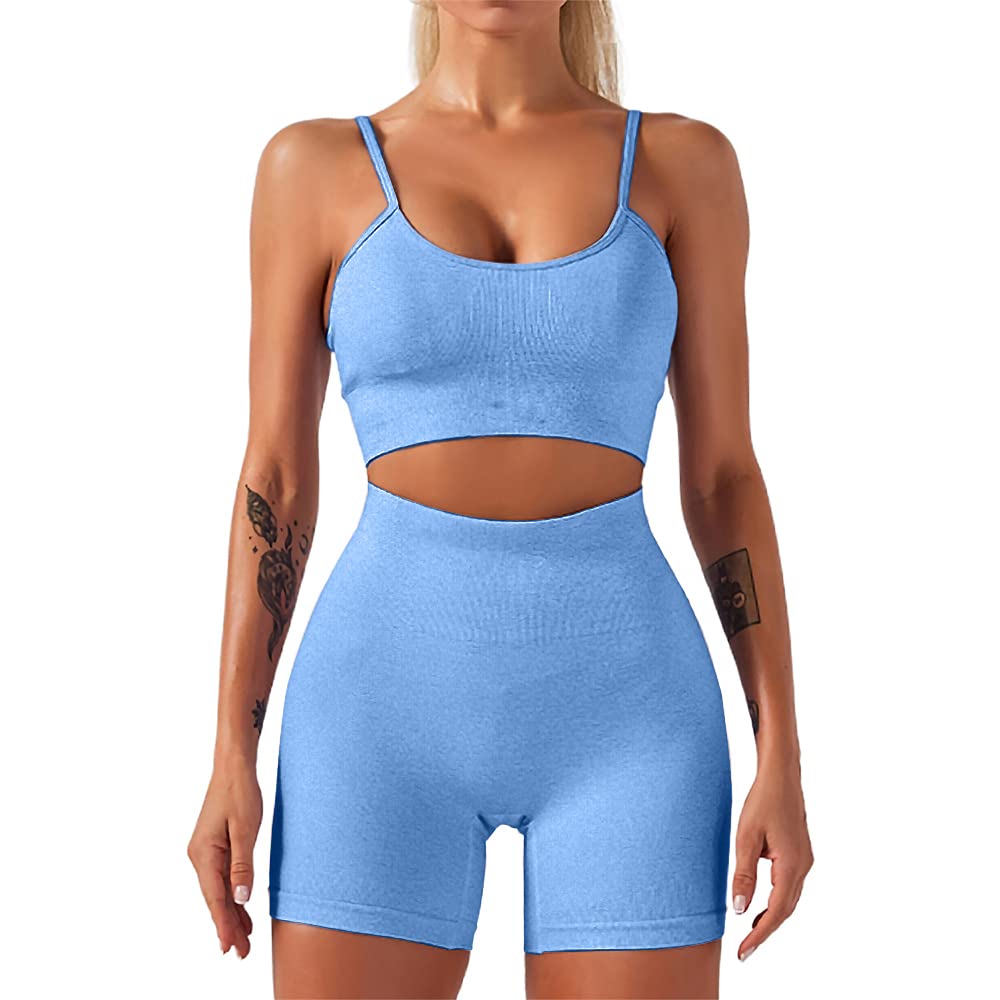 HANERDUN Conjunto Deportiva para Mujer 2 Piezas para Mujer Pantalones De Yoga Súper Elásticos Leggings de Cintura Alta con Sujetador Deportivo