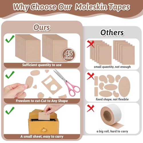 Image of Shynek 45 Sheets Moleskin Tape, Moleskin for Feet, Moleskin for Blisters, Adhesive Mole Skin Patch for Shoes, Blister Prevention Padding, Moleskin Tape for Boots Hiking Reduce Friction Pain (Brown)