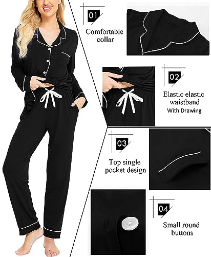 Image of SWOMOG Womens Pajamas Set Long Sleeve Sleepwear Button Down Nightwear Soft Cotton Pj Lounge Sets