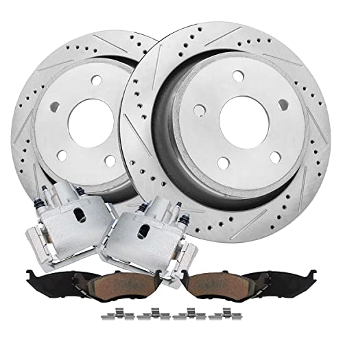 Image of Detroit Axle - Rear Brake Kit for Chrysler Aspen Dodge Ram 1500 Durango | Drilled & Slotted Brake Rotors Copper-Free Ceramic Brake Pads Brake Calipers Replacement