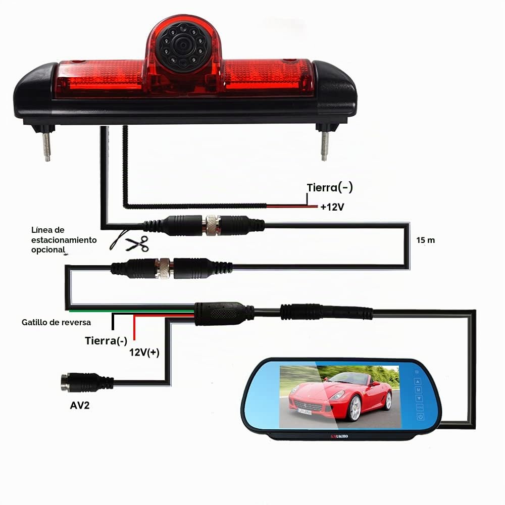 Cámara de luz de Freno de Montaje Superior en el Techo del Coche Cámara de luz de Freno de Vista Trasera para Citroen Jumper/FIAT DUCATO X250 / Peugeot Boxer +7.0" Pantalla TFT Camión LCD E-Mark