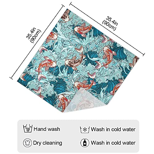 susiyo Koi Carp Fish Sea Waves Large Square Scarves Silk Scarf Kerchief Hair Scarves Neckerchief Headscarves Bandanas Shawl Wraps for Women 35 x 35 inches4