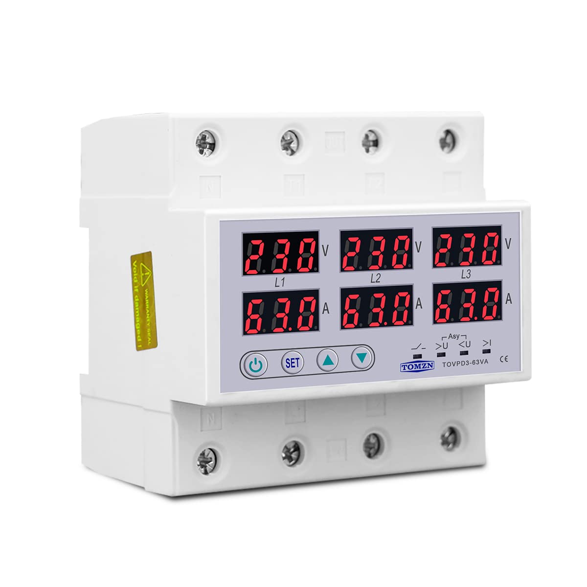 Interruttore Magnetotermico Differenziale Relè di tensione a 3 fasi DIN 380V VoltMeter Ammeter oltre e sotto Monitor Protezione Regolare la sovratensione corrente(63A)
