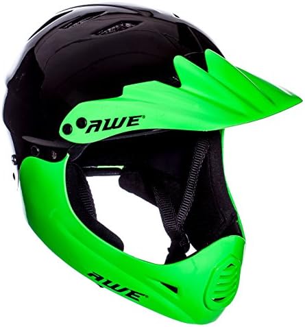 AWE Free 5 Year Crash Replacement Full Face Helmet Black Green Medium