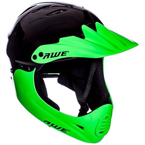 AWE® gratis 5 Jahr Crash Ersatz * BMX Full Face Helm schwarz grün groß 58-60 cm Cover