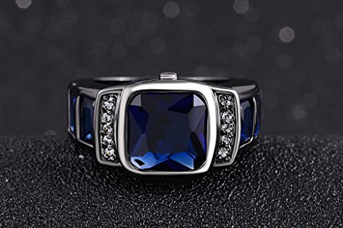Huanhuan Unisex Classic Black Gold Plated Fashion Square Blue Cubic Zirconia Comfort Fit Wedding Band Rings For Engagement Size 7 #TOP6