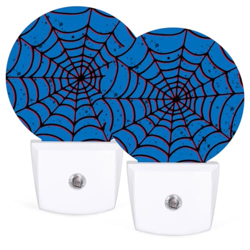Image of Blue Spider Web Plug-in Led Night Light with Auto Dusk to Dawn Sensor for Boys Girls Room Decor, Wall Lamp Nightlights for Hallway,Bedroom, Kids Room, Kitchen, Stairway, (0.5W, 2 Pack)