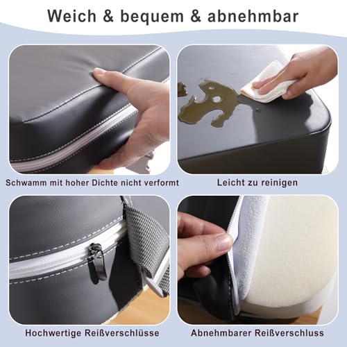 TOTIDYH SitzerhöHung Stuhl Kind PU Waschbar Zerlegbar 10cm SitzerhöHung Sitzkissen Kinder mit 2 Sicherheitsschnalle Gurt Tragbare KindersitzerhöHung Rutschfeste StuhlerhöHung Kinder (Dunkler)