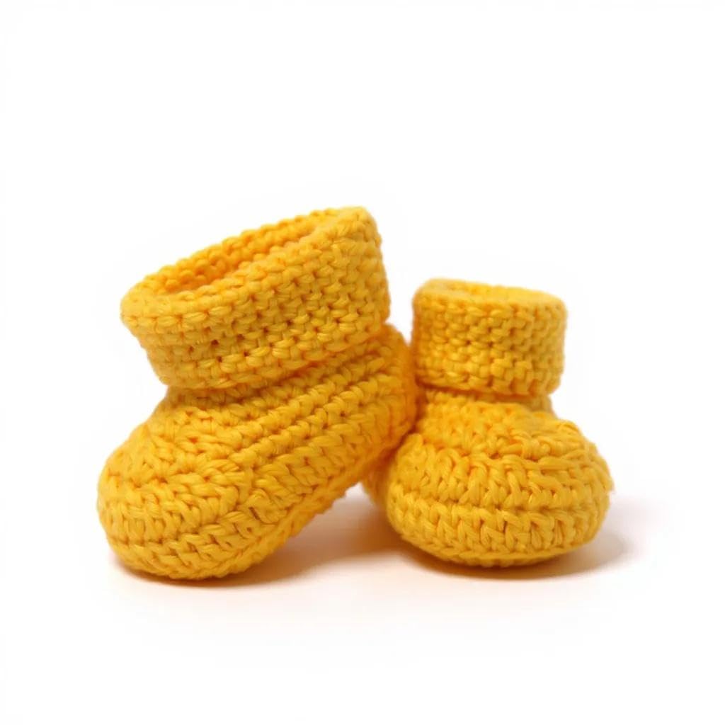 Handmade Crochet Yellow Newborn Booties | Soft Cotton Yarn Shoes | Amigurumi Yellow Baby Footwear | Handmade Newborn Shoes | Crochet Baby Crib Shoes-image-8