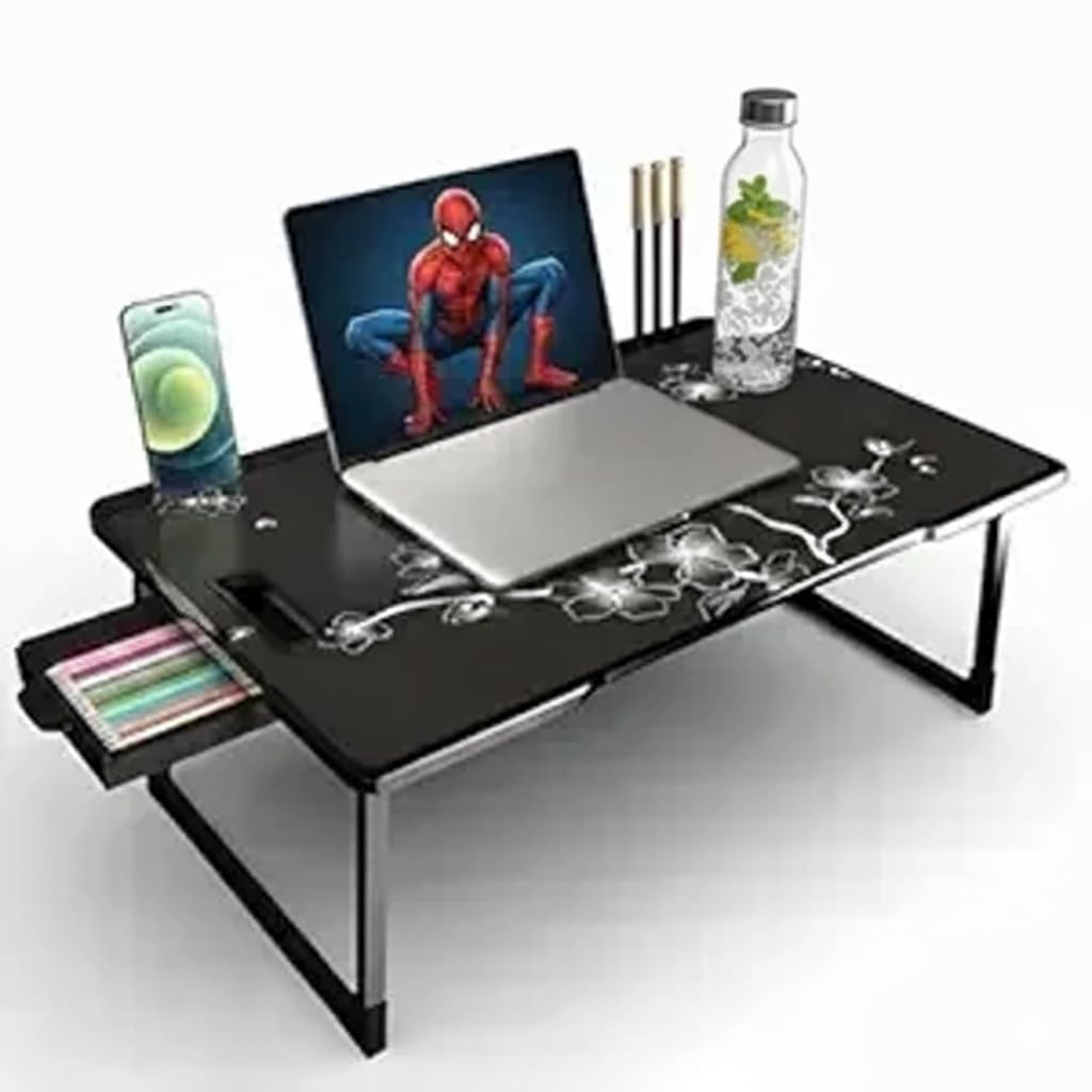 Multipurpose Kids & Adults Wood Multipurpose Foldable Laptop Table with Cup Holder | Table Home Study Writing Table, Foldable and Portable/Ergonomic Edges