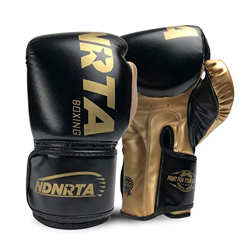 NDNRTA 2021 Boxing Gloves for Men & Women, Boxing Training Gloves, Sparring Training Gloves, Kickboxing Gloves, Bag Workout Gloves for Boxing, Muay Thai, Kickboxing, MMA (Black Golden, 10 oz)