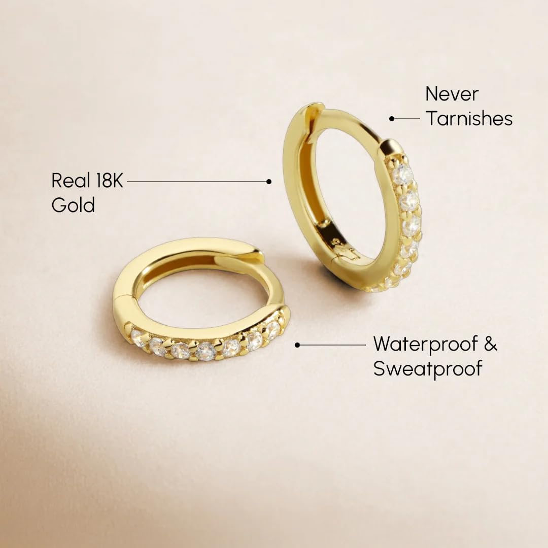 Mint & Lily Pavé Huggie Hoop Earrings for Women, 18K Gold Plated Over Sterling Silver Earrings