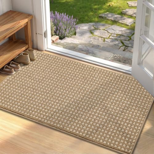 Image of hicorfe Waffle Door Mat Indoor Entrance,32 inchx20 inch Non Slip Indoor Mat,Beige
