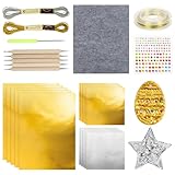 26Stk Prägefolie Set Dekorativ, Foil Karton Goldfolie Transferfolien zum Basteln Aluminium Bastelfolie Bögen, Gold Silber Geprägte Kunstprojektbögen Bastelzubehör Für Kunsthandwerk Wie Malen Schnitzen