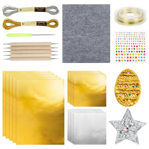 26Stk Prägefolie Set Dekorativ Foil Karton Goldfolie Transferfolien zum Basteln Aluminium Bastelfolie Bögen Gold Silber Geprägte Kunstprojektbögen Bastelzubehör Für Kunsthandwerk Wie Malen Schnitzen