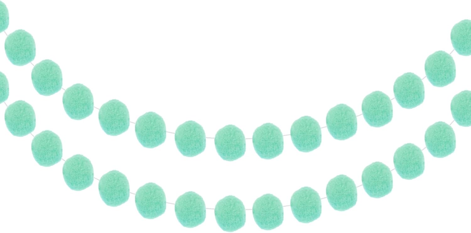 MECCANIXITY 2Pcs Felt Ball Garland Mint Green Pom Pom Garland Handing Balls 6.6 Feet Long 30 Balls Party Banner Decor for Christmas Birthday Party Decoration