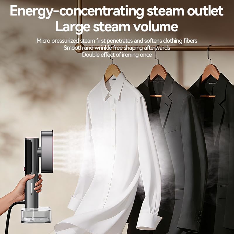 Portable Travel Steam Iron, 2-in-1 Steam Iron, with LED display, heats up in 15 seconds, low-water alert, removable 220ml water tank, ideal for home and travel use, 120V