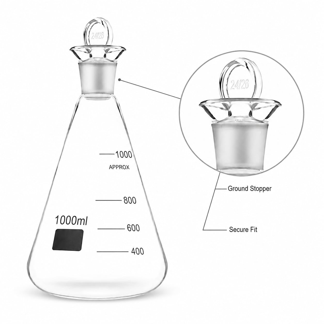 Jodzahlkolben mit Wasserverschluss Glasstopfen Laborware-3000ml 24#