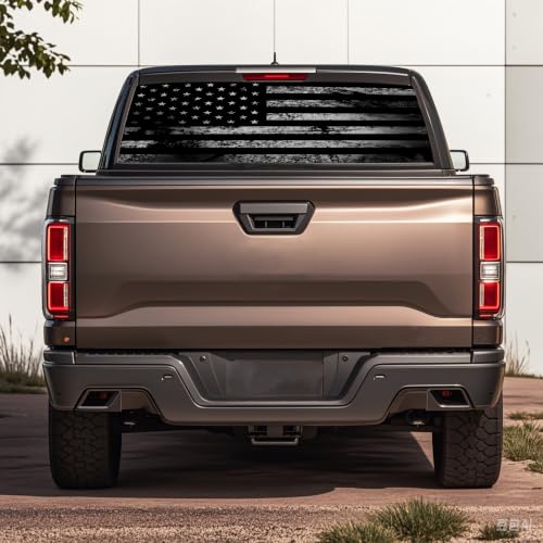 Image of Rear Window Decals for Trucks - 65x22 Back Window American Flag Decals Fit Most Pickup Trucks SUV, Vinyl Back Window Decal Truck Rear Window Graphics for Personalized - American Flag -31